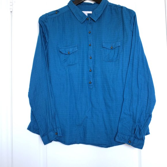 COPY - COPY - Vintage Old Navy Teal 100% Muslin Cotton Blouse Size XL - Picture 1 of 11